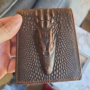 Ultra Slim Genuine Leather Bifold Crocodiile Wallets for Men Alligator Embossed
